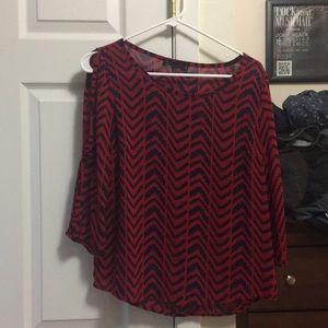 Noir Red Blouse with Blue Chevron Pattern